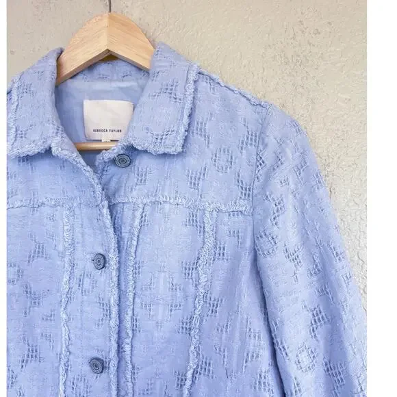 Rebecca Taylor Women's Baby Blue Textured Crop Jacket Medium Preppy - Picture 6 of 9